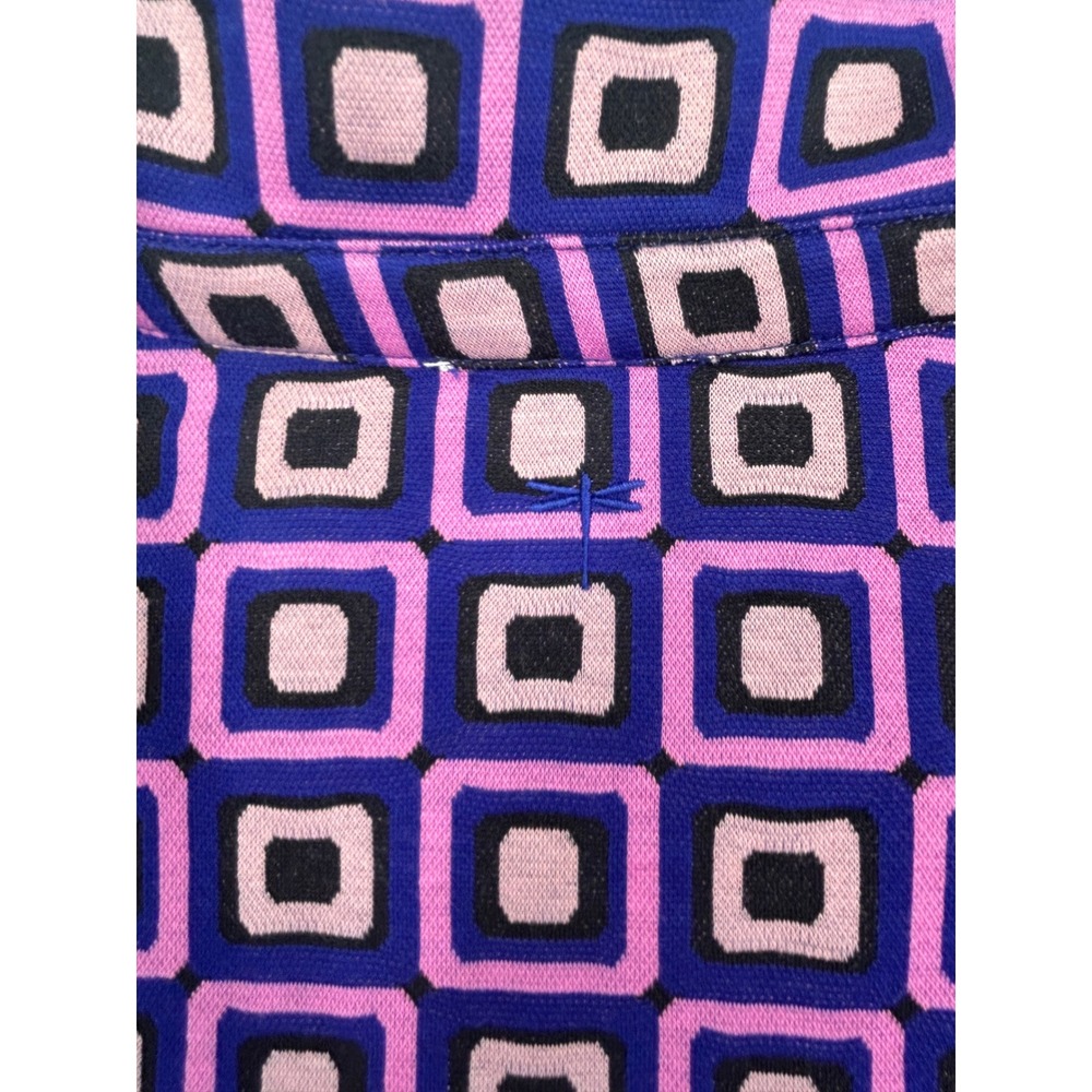Tyler Boe Purple Geometric Square Print Bell Sleeve Ruffle Hem Shift Dress Small - Picture 5 of 9